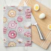 Cute Polka donuts roze Black Dot Pattern Theedoek (Quarter Fold)