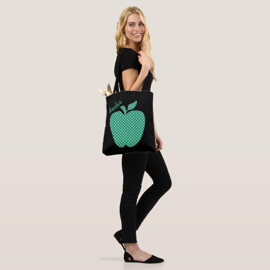 Cute Polka Dot Apple Black Teachers Draagtas (Op model)