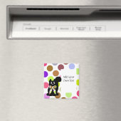 Cute Polka Dot Black Kitty Chat Aimant Personnalis (In Situ (Lave-vaisselle))
