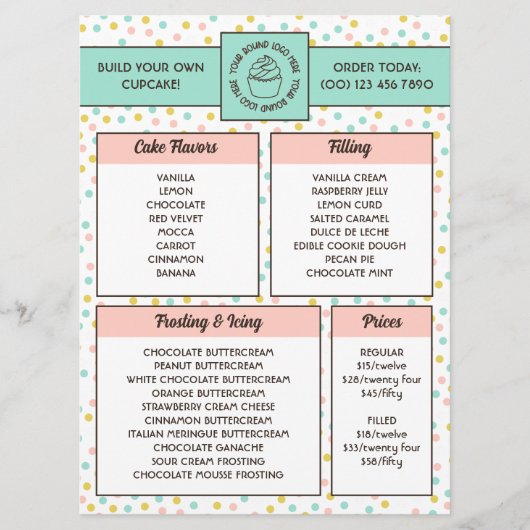 Cute Polka Dot Cupcake Bakery Menu (Voorkant)