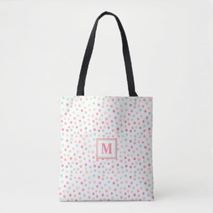 Cute Polka-Dot Monogram in Roze, Blauw en Groen Draagtas