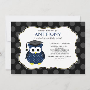 Cute Polka dots Afstudeerder Owl Boy Afstuderen In Kaart