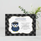 Cute Polka dots Afstudeerder Owl Boy Afstuderen Kaart (Staand voorkant)