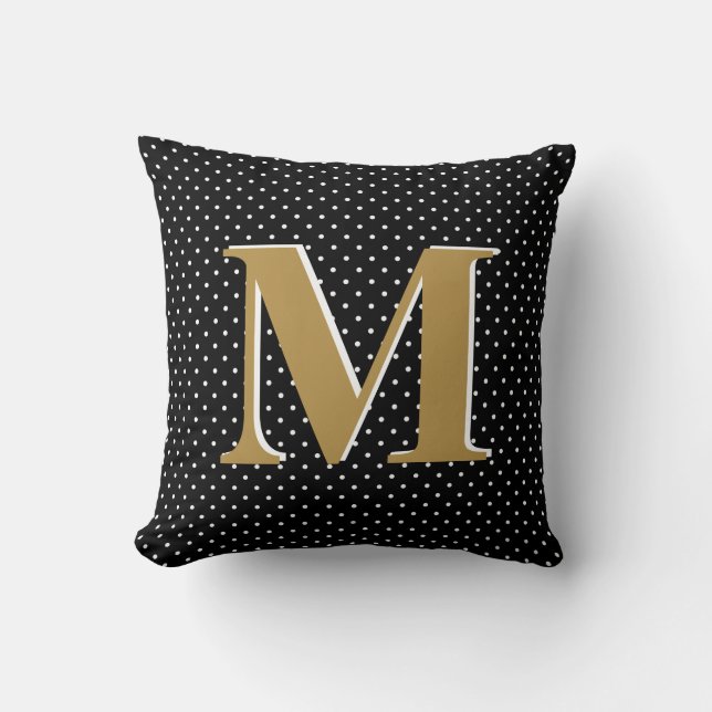 Cute Polka Dots, Black & Gold, voeg Initiaal toe Kussen (Voorkant)