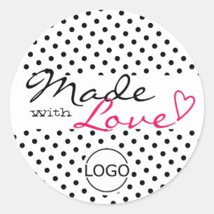 Cute Polka Dots gemaakt met Love Heart Black White Ronde Sticker