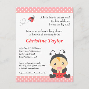 Cute Polka Dots Ladybug Girl Baby shower Kaart