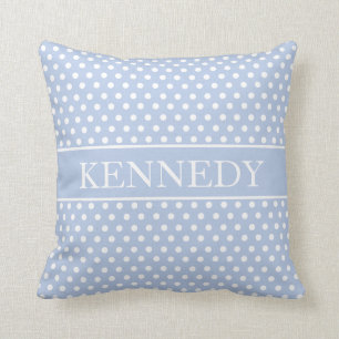 Cute Polka Dots Monogram Licht blauw wit Kussen