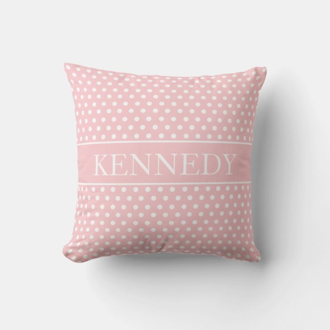 Cute Polka Dots Monogram | Lichtroze wit Kussen (Voorkant)
