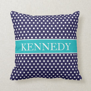 Cute Polka Dots Monogram Navy Blue Turquoise Kussen