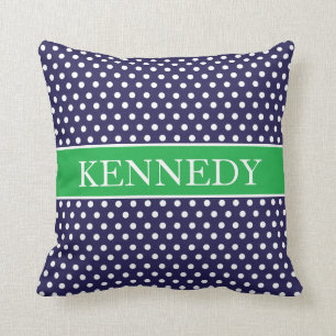 Cute Polka Dots Monogram Navy Kelly Green White Kussen