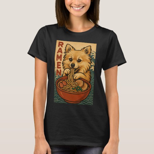 Cute Pomchi Dog Ramen Lover T-shirt (Voorkant)
