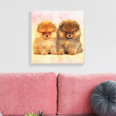 Cute Pomeranian German Spitz Puppies Canvas Afdruk (Insitu (Woonkamer))