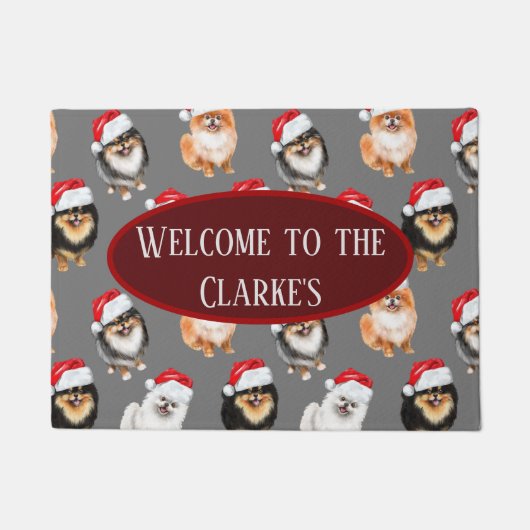 Cute Pomeranian Kerstdoormat Deurmat (Voorkant)