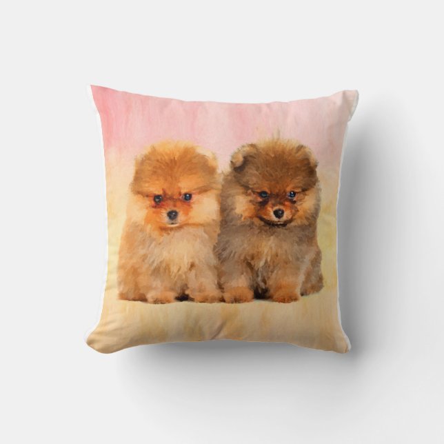 Cute Pomeranian Puppies Art Print Kussen (Voorkant)