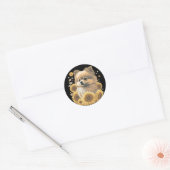 Cute Pomeranian Sunflower Lover Drawing Art Ronde Sticker (Envelop)