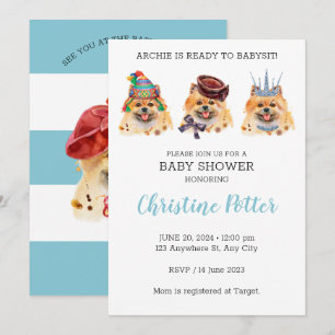 Cute Pomeranian thème Baby shower Invitation