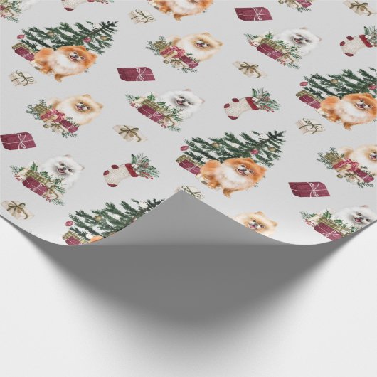 Cute Pommeranian kerstwrapping Paper Cadeaupapier (Hoek)