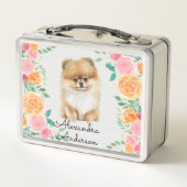 Cute Pommeren met waterverf bloemen monogram (Achterkant)