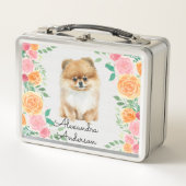 Cute Pommeren met waterverf bloemen monogram (Voorkant)