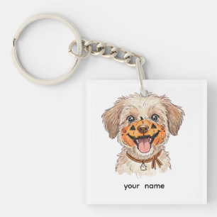 Cute Pompoen Gezichtsbeschildering Hond Halloween Sleutelhanger