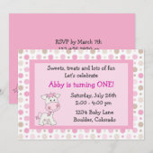 Cute Pony 1er anniversaire Invitation pour les fil (Devant / Derrière)