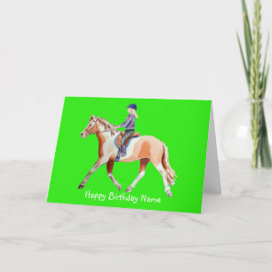 Cute Pony and Rider Trotting Green Birthday Kaart