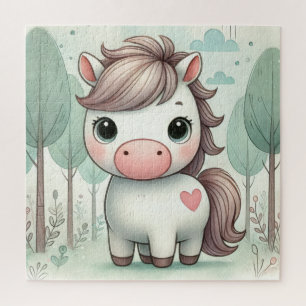 Cute Pony dans une forêt fantaisiste Puzzle