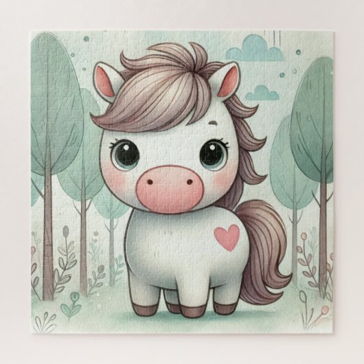 Cute Pony dans une forêt fantaisiste Puzzle (Vertical)