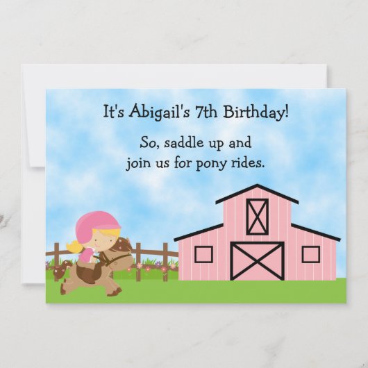 Cute Pony Rides Invitation d'anniversaire pour les (Devant)