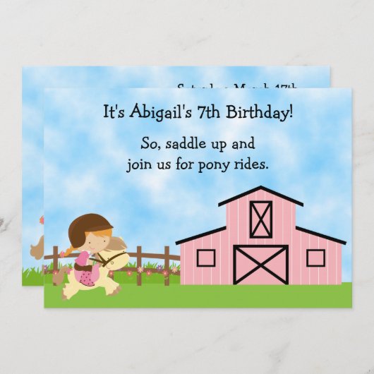 Cute Pony Rides Invitation d'anniversaire pour les (Devant / Derrière)
