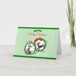 Cute Poodle Dogs Animal Pets Merry kerst Holly Kaart