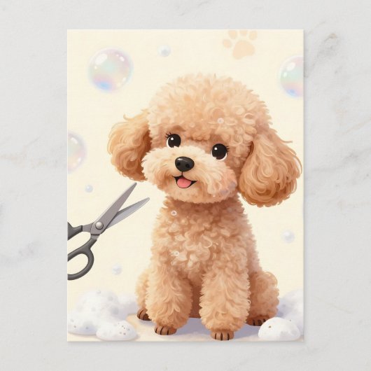 Cute Poodle Grooming Bubbles Scissors Briefkaart (Voorkant)