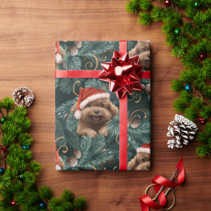 Cute Poodle Hond Sinterklaas Hoed Dennentakken Den Cadeaupapier