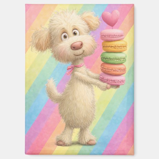 Cute Poodle Macaron Magnet – Rainbow Pastel Dog Magneet (Voorkant)