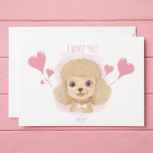 Cute Poodle Valentijnkaart met I Woof You Bericht