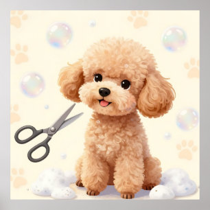 Cute Poodle Verzorging Bubbel Scharen Poster