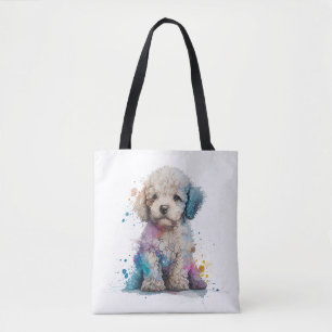 Cute Poodle Waterverf Art Draagtas