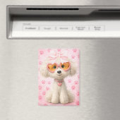 Cute Poodle with Pink Paw Prints and Bow Magnet Magneet (Insitu (Vaatwasser))