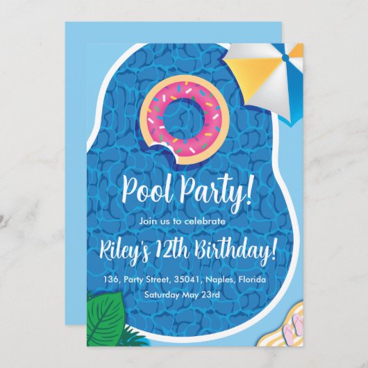 Cute Pool Donut invitation à la fête à thème (Devant / Derrière)
