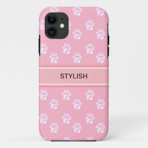 Cute pootpatroon & tekst op roze iPhone 11 hoesje