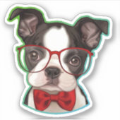 Cute Pop Art Hipster Boston Terrier Sticker (Voorkant)