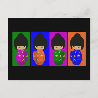 Cute Pop Art Kokeshi Dolls Briefkaart