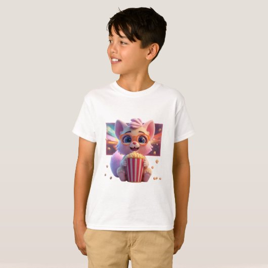 Cute Popcorn Kitty T-shirt (Voorkant volledig)