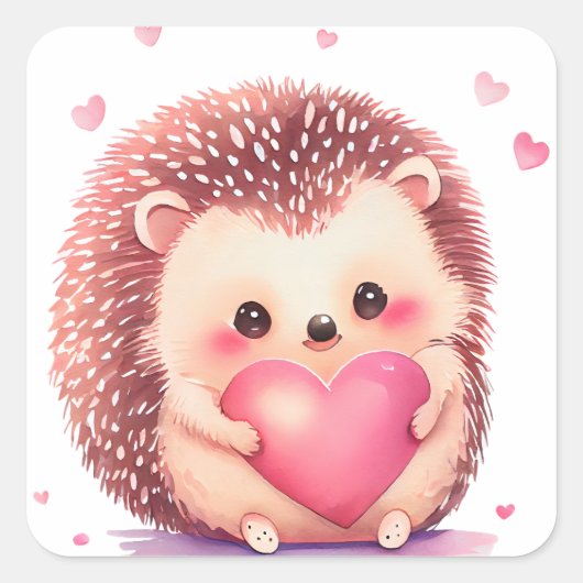 Cute Porcupine Valentijn Square Sticker (Voorkant)