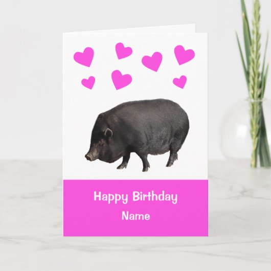 Cute Pot Bellied Pig Happy Birthday Kaart (Voorkant)