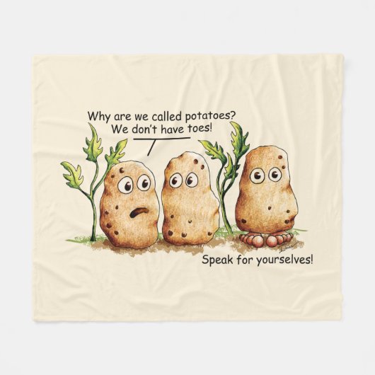 Cute Potates heeft Toes Funny Potato Pun Beige Fleece Deken (Voorkant (Horizontaal))