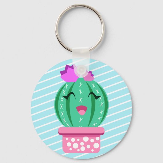 Cute Potted Kawaii Round Cactus Sleutelhanger (Voorkant)