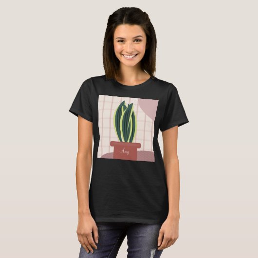 Cute Potted Snake Plant Persoonlijke naam T-shirt (Voorkant volledig)
