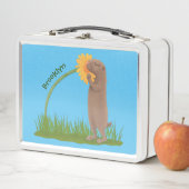 Cute prairie dog sniffing flower cartoon (In situ)