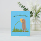 Cute prairie dog sniffing flower cartoon briefkaart (Staand voorkant)
